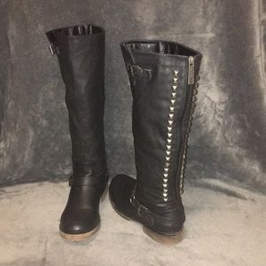 Black tall moto boots with studs